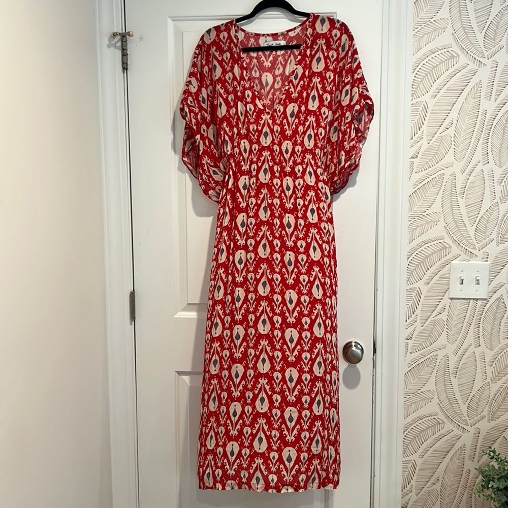 Rujuta Shetti for Anthropologie Red Ikat Craftan